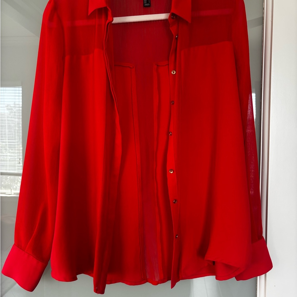 Mango Red Sheer Blouse